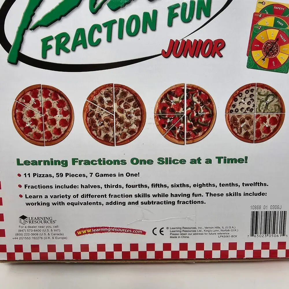 Fraction Fun Jr Math Game Pizza 7 Games in 1 Teacher Aid Home School COMPLETE